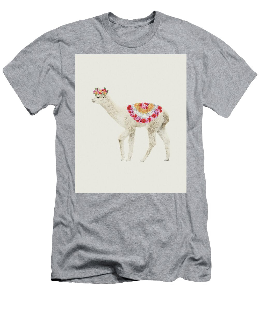 Alpaca White Animal Llama and Flowers Julia July T-Shirt