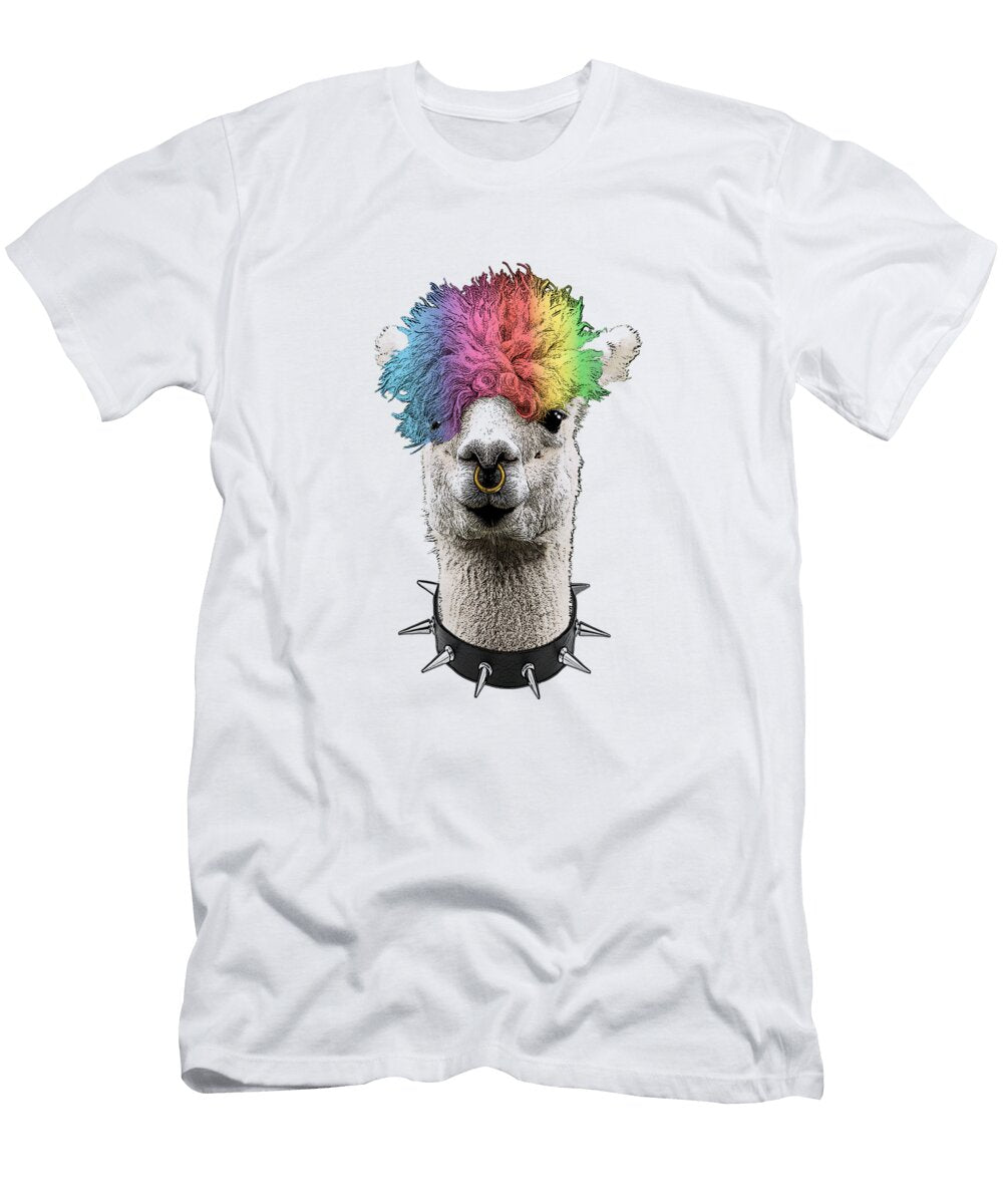 Alpaca with Rainbow Wig Portrait Madame Memento T-Shirt