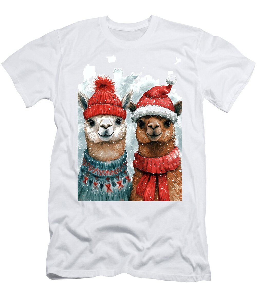 Alpacas Cute Alpaca Friends in Winter Holiday Outfits Rhys Jacobson T-Shirt