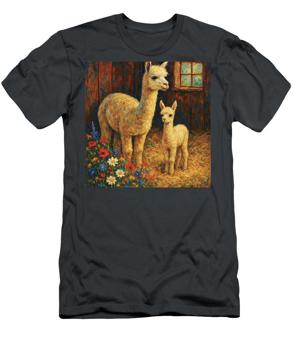 Alpacas in a Cozy Barn Janice Maclellan T-Shirt