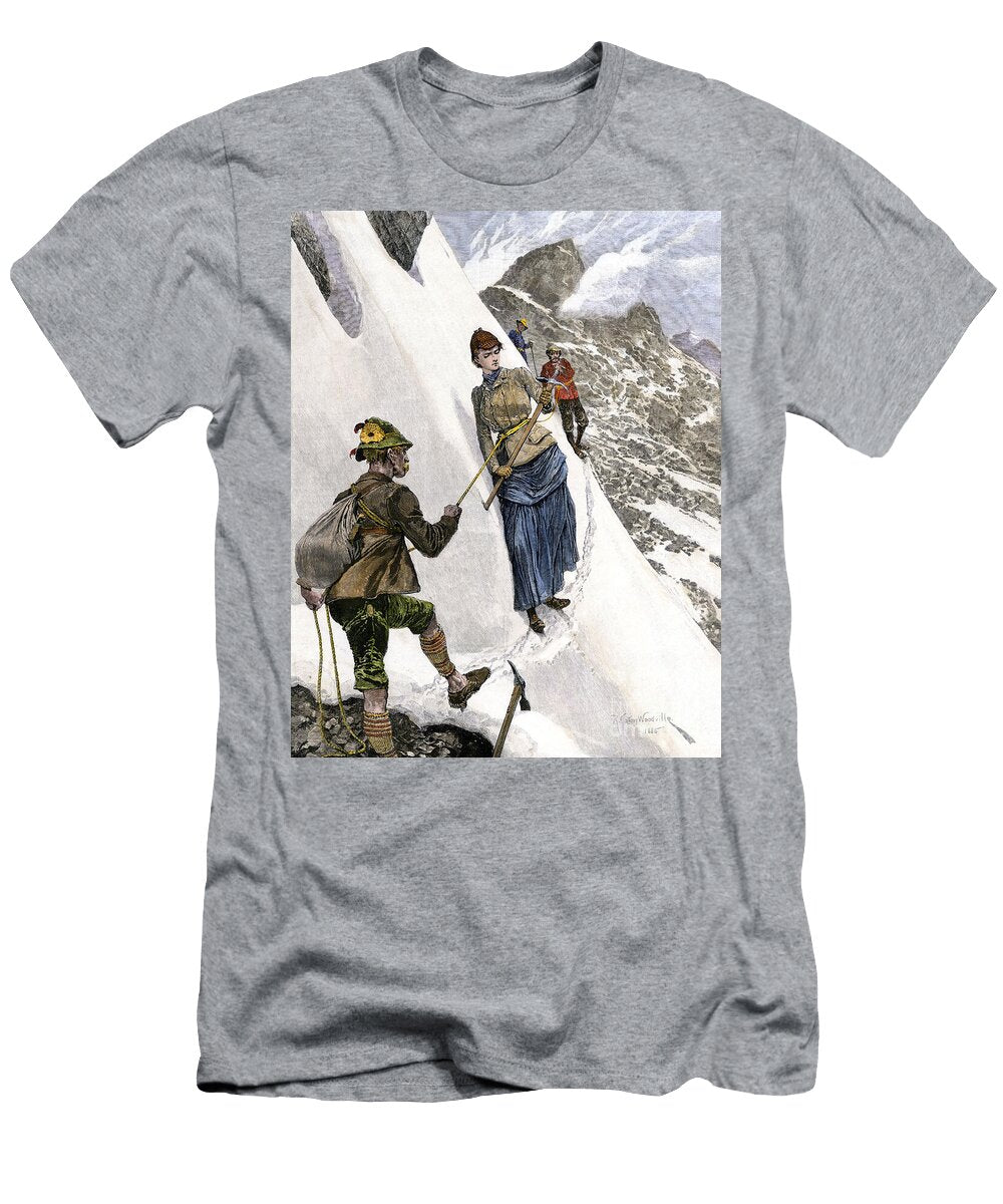 Alps Climbing a Mountain in Tyrol with Pickles and Ropes Years 1880 19th Century Colour Engraving American School T-Shirt
