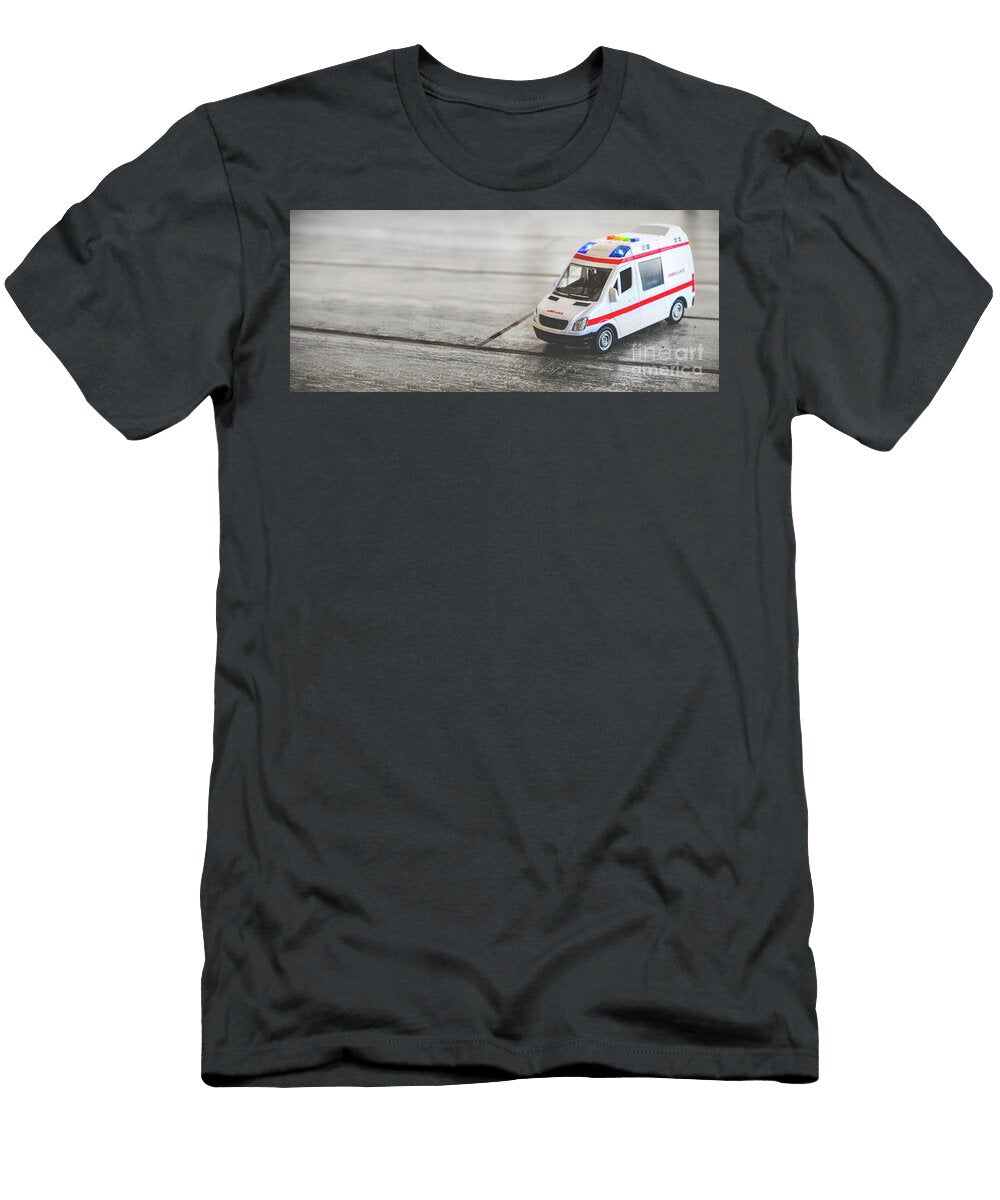 Ambulance Horizontal Background Health Care Toy Sirens Blue Lights Copy Space Luca Lorenzelli T-Shirt