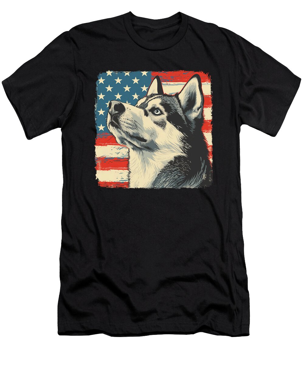 America Flag Fourth of July Siberian Husky Dog Sophie Eleanor T-Shirt