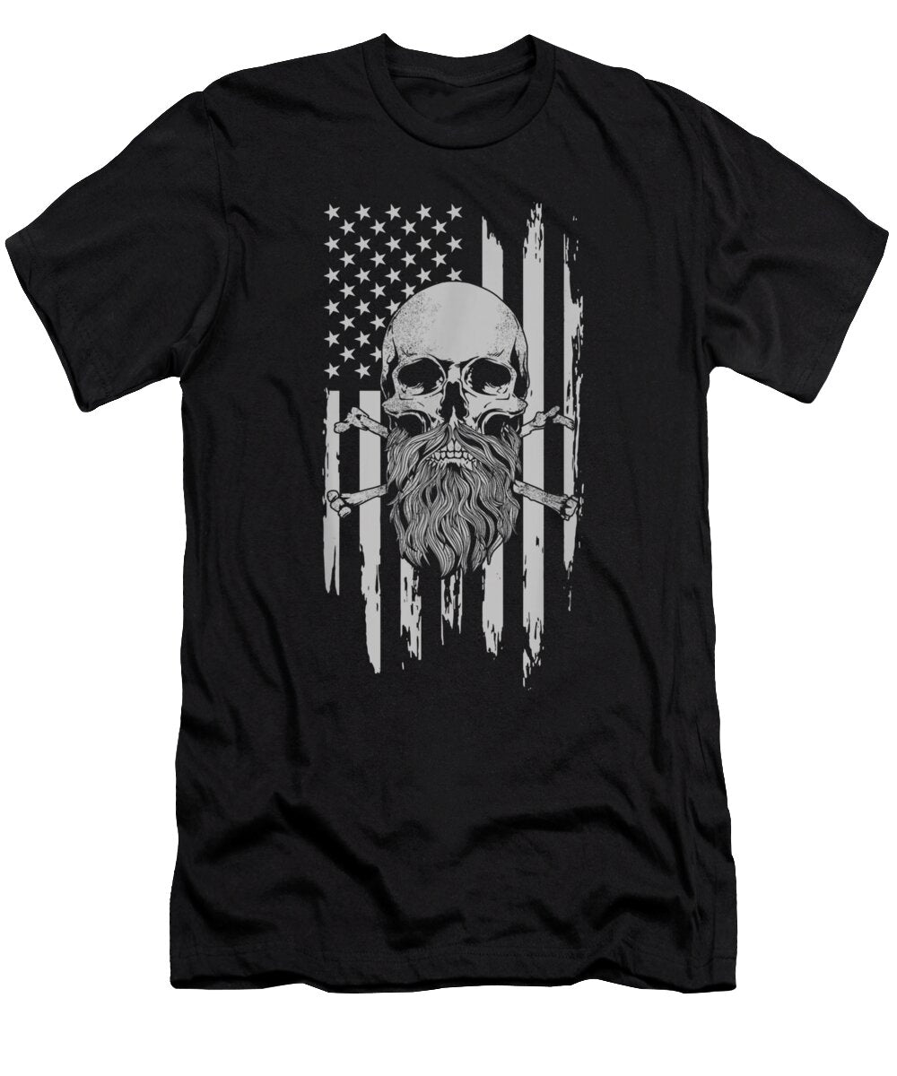 American Bearded Skull and Crossbones Flag Shannon Nelson Art T-Shirt