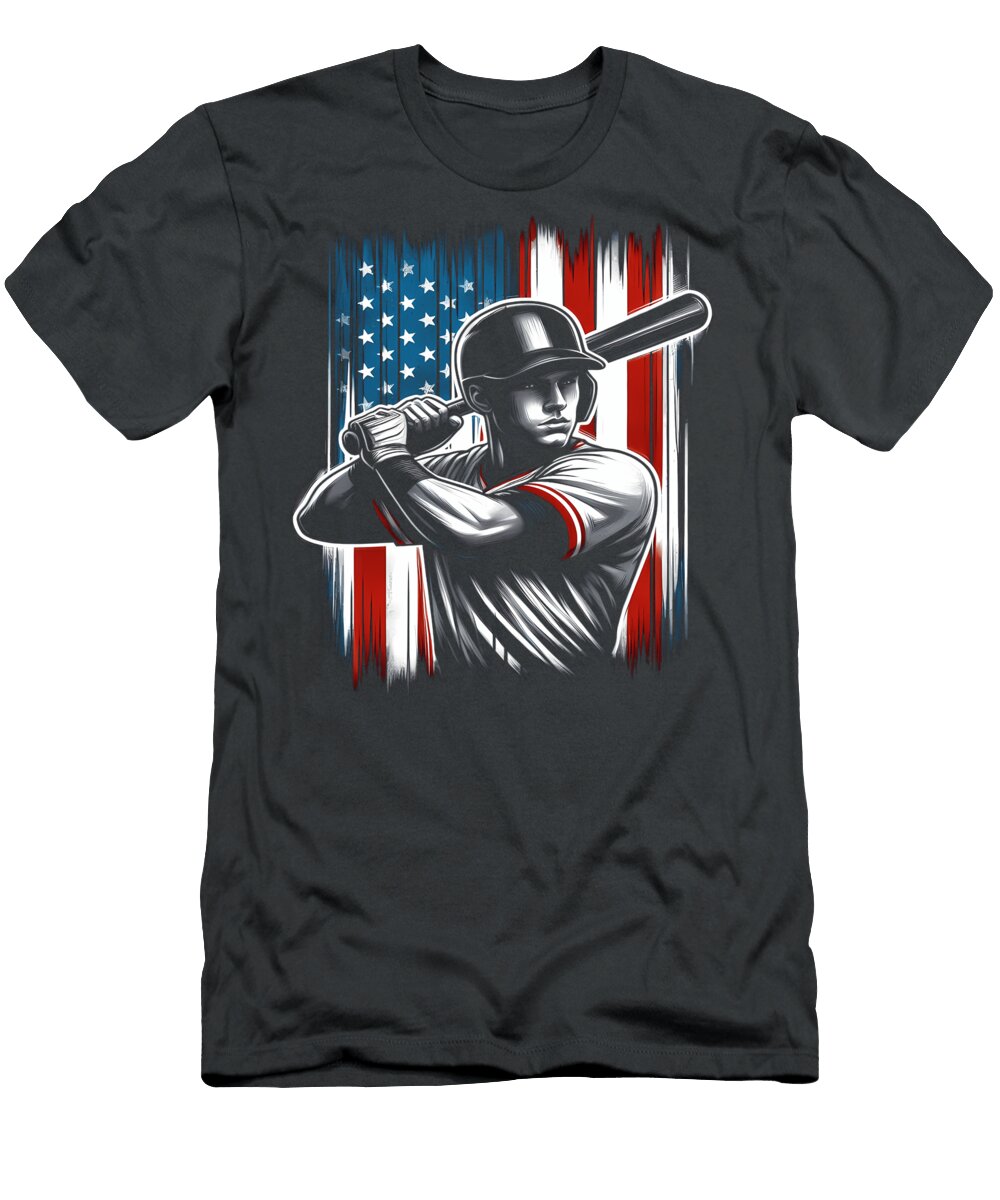 American Flag Baseball Player Quang Vu T-Shirt