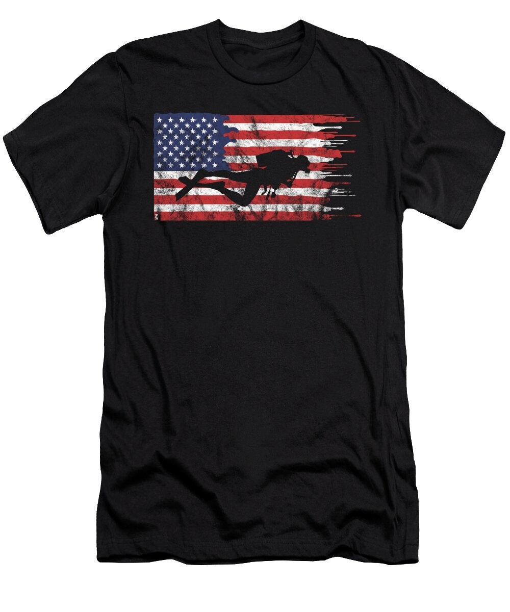 American Flag Scuba Diving Snorkeling Marine Ocean Thomas Larch T-Shirt