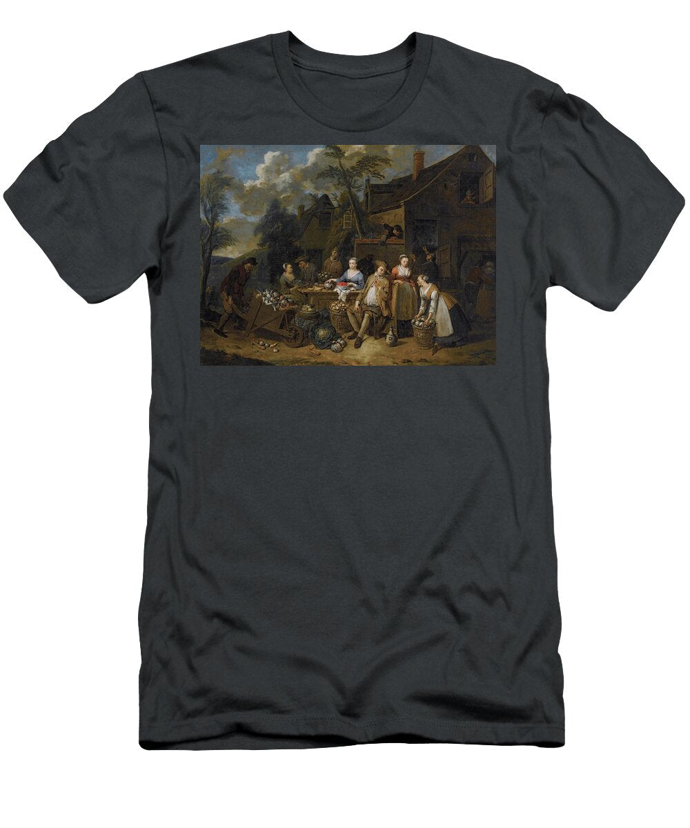 An Elegant Company in a Landscape Amongst Different Fruits and Vegetables a Man with a Wheelbarrow E Jan Baptist Lambrechts Flemish T-Shirt