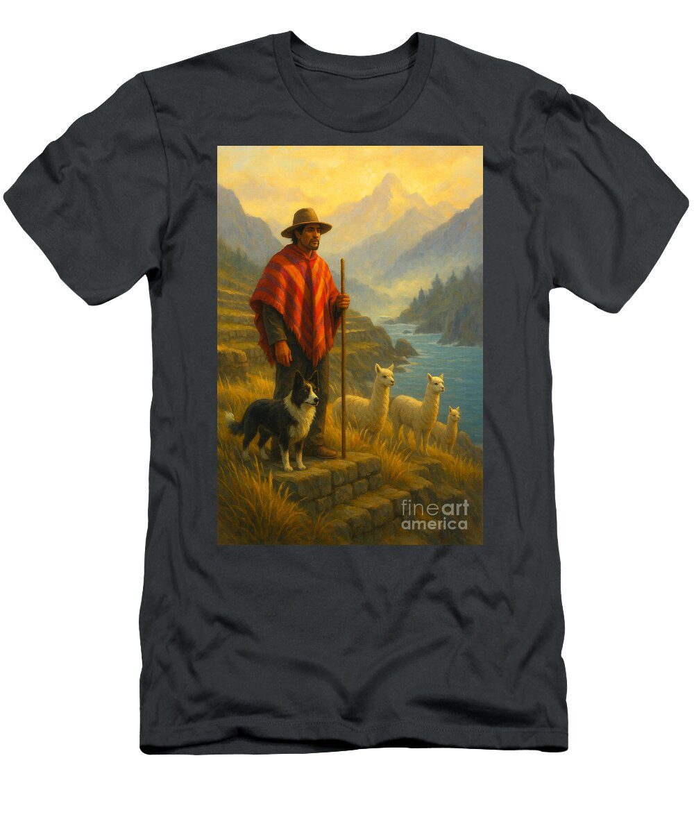 Andean Shepherd with Alpacas At Dawn and Chiribaya Shepherd Peru Sun D Studio T-Shirt