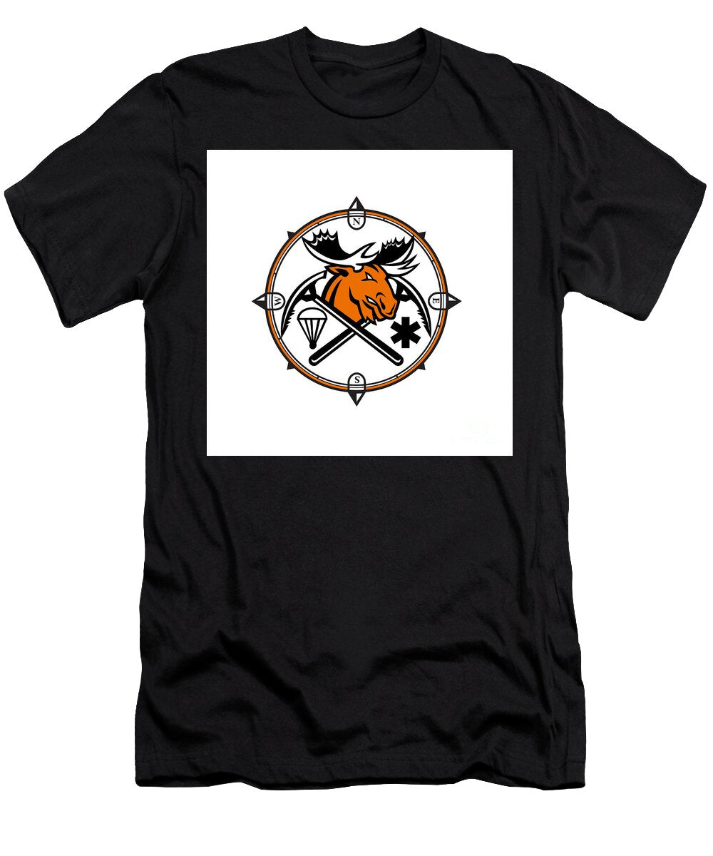 Angry Moose Crossed Ice Pick Axe Pararescue Mascot Aloysius Patrimonio T-Shirt