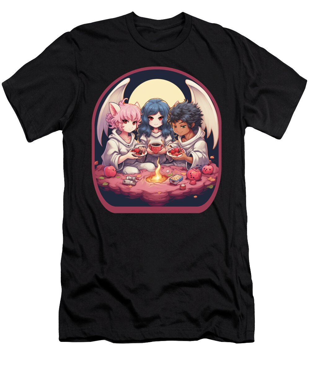 Anime Angels and Demons Cute Boba Tea Gaming Controller Ramen Sifou Store T-Shirt
