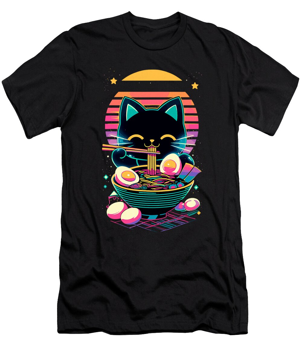 Anime Cat Eating Ramen Japanese Ramen Cat Japan Zyneu Gangd T-Shirt