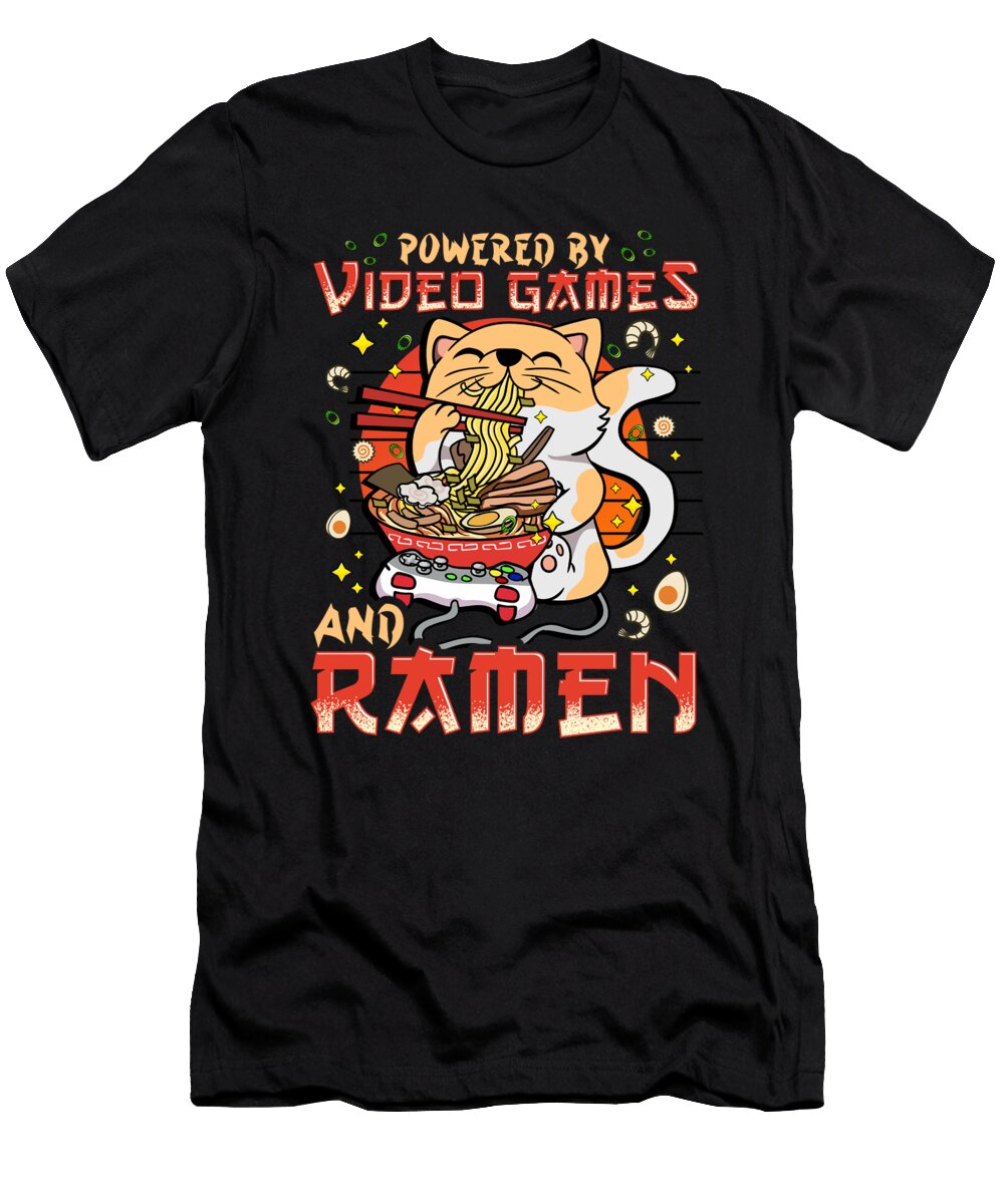 Anime Cat Powered By Video Games and Ramen the Perfect Presents T-Shirt
