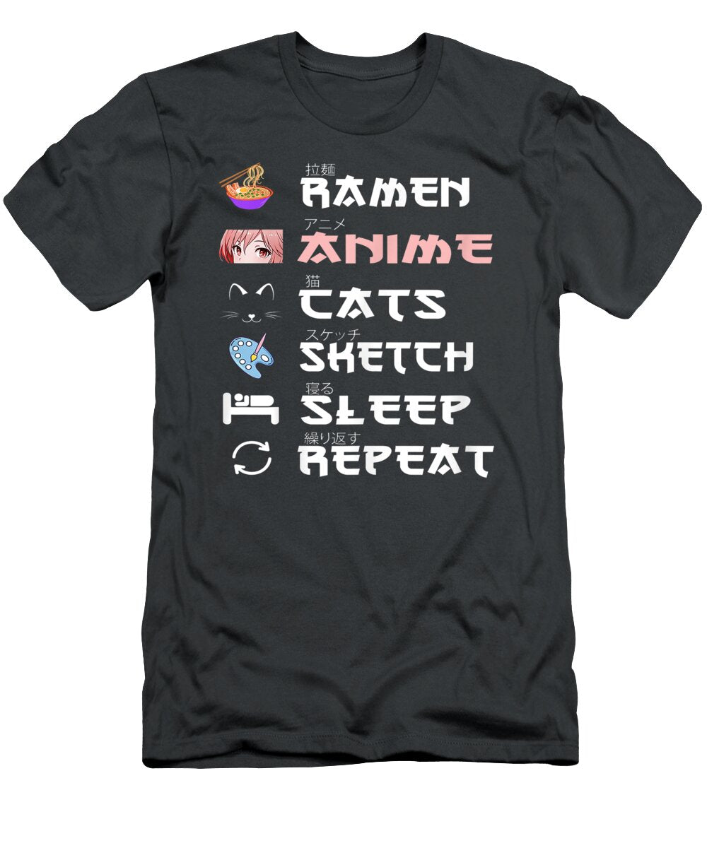 Anime Japanese Ramen Sketching Cat Anime Lover Girls Ns Caydep Barba T-Shirt