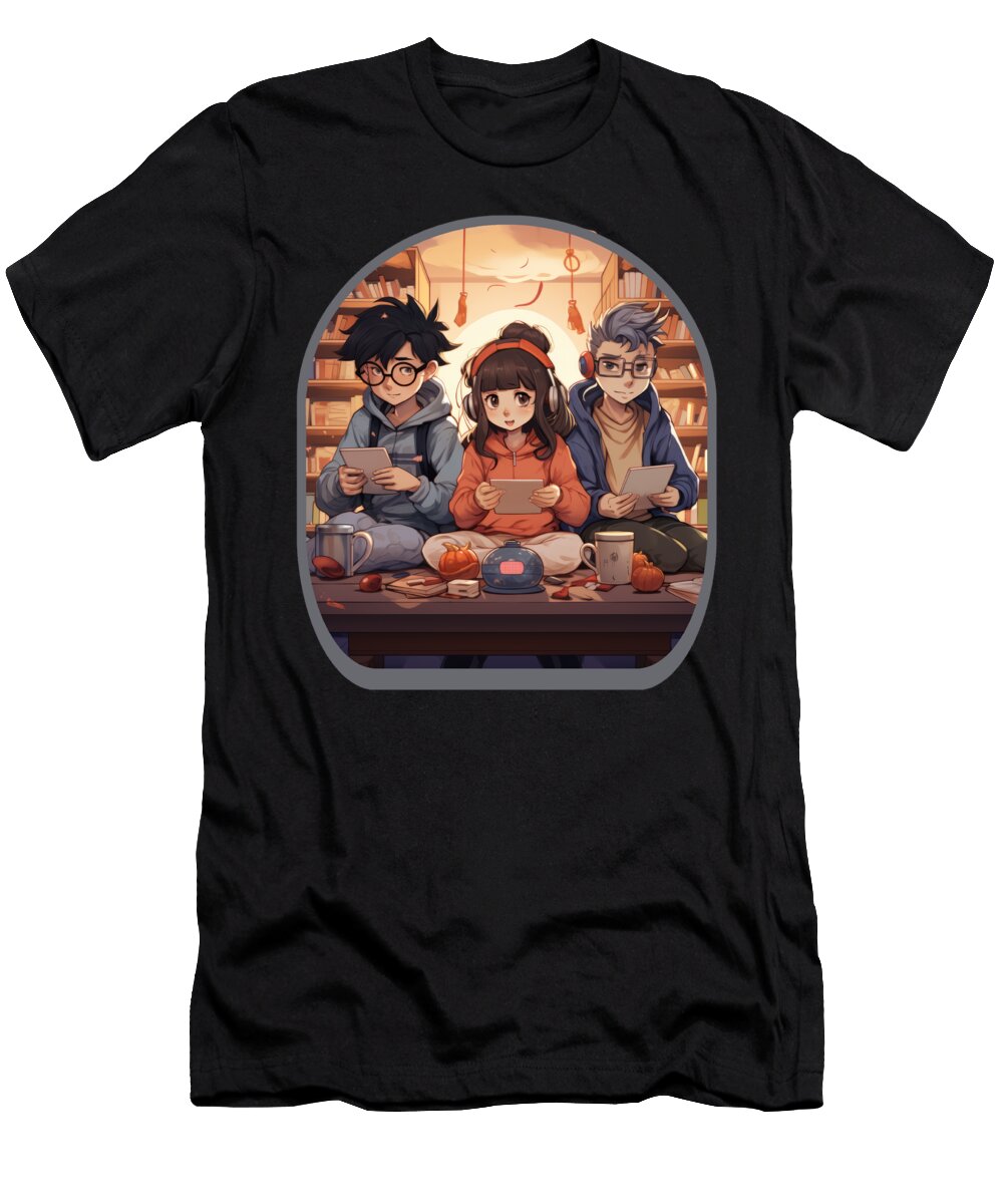 Anime Librarians Reading Cute Boba Tea Gaming Controller Ramen Sifou Store T-Shirt