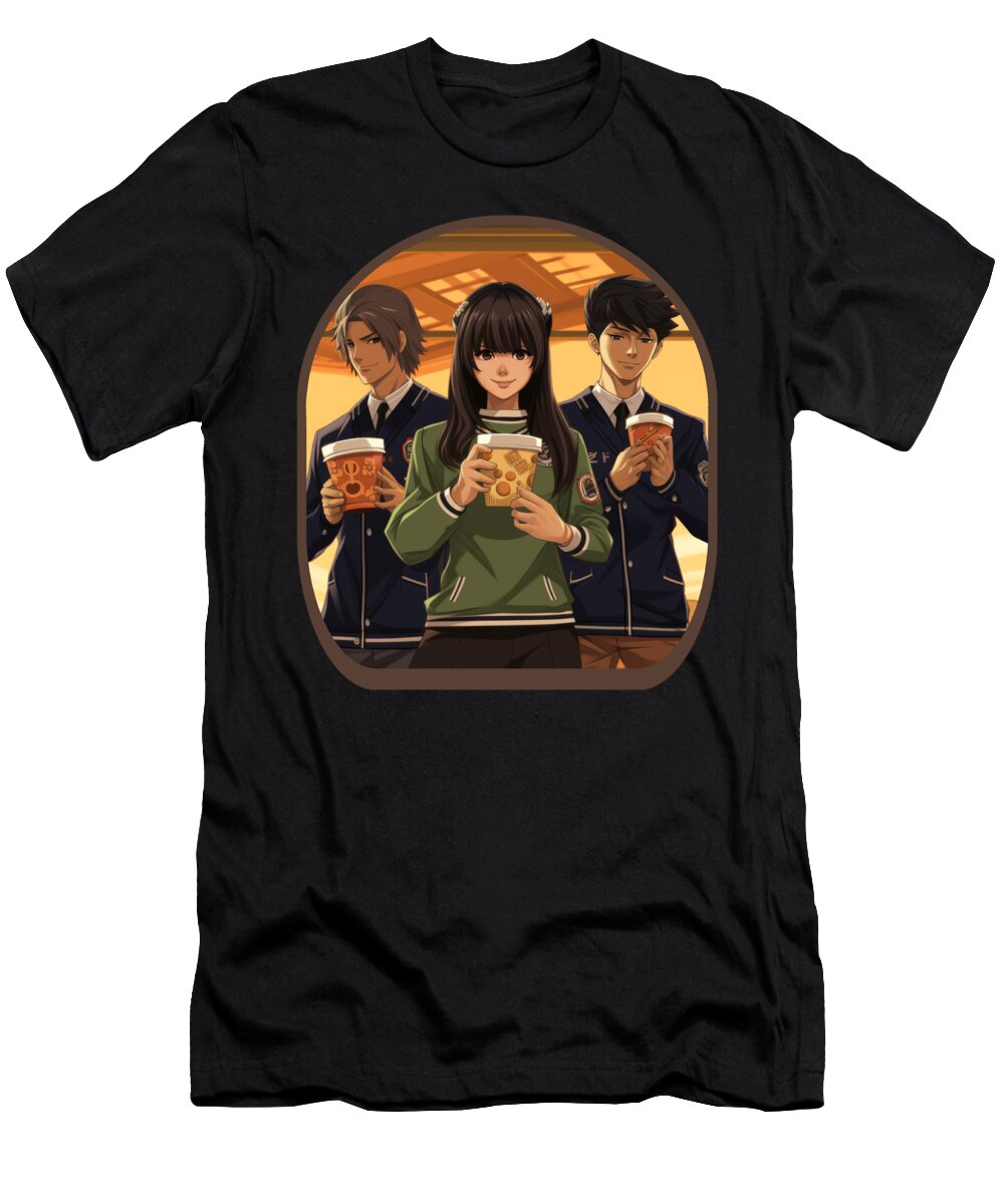 Anime School Students Cute Boba Tea Gaming Controller Ramen Sifou Store T-Shirt