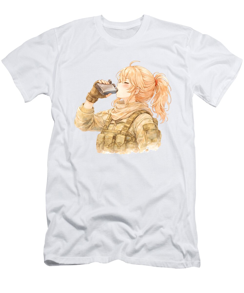 Anime Soldier Drinking From Flask Mounir Khalfouf T-Shirt