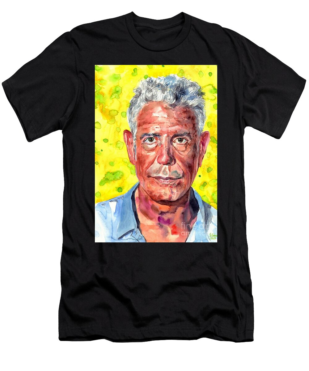 Anthony Bourdain Watercolor Portrait Lee Sinesby T-Shirt