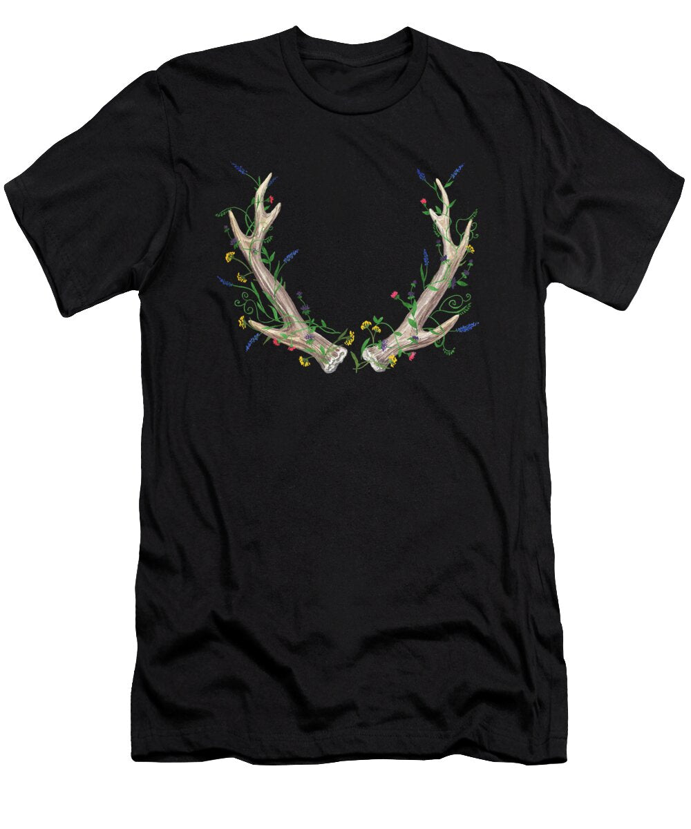 Antlers with Wildflowers Watercolor Irina Sztukowski T-Shirt