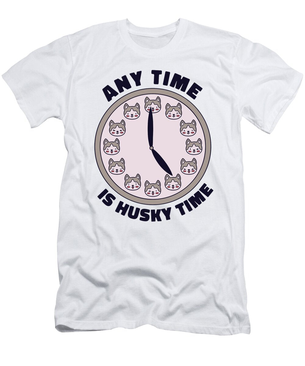 Any Time Is Husky Time Funny Clock with Husky Head Licensed Art T-Shirt