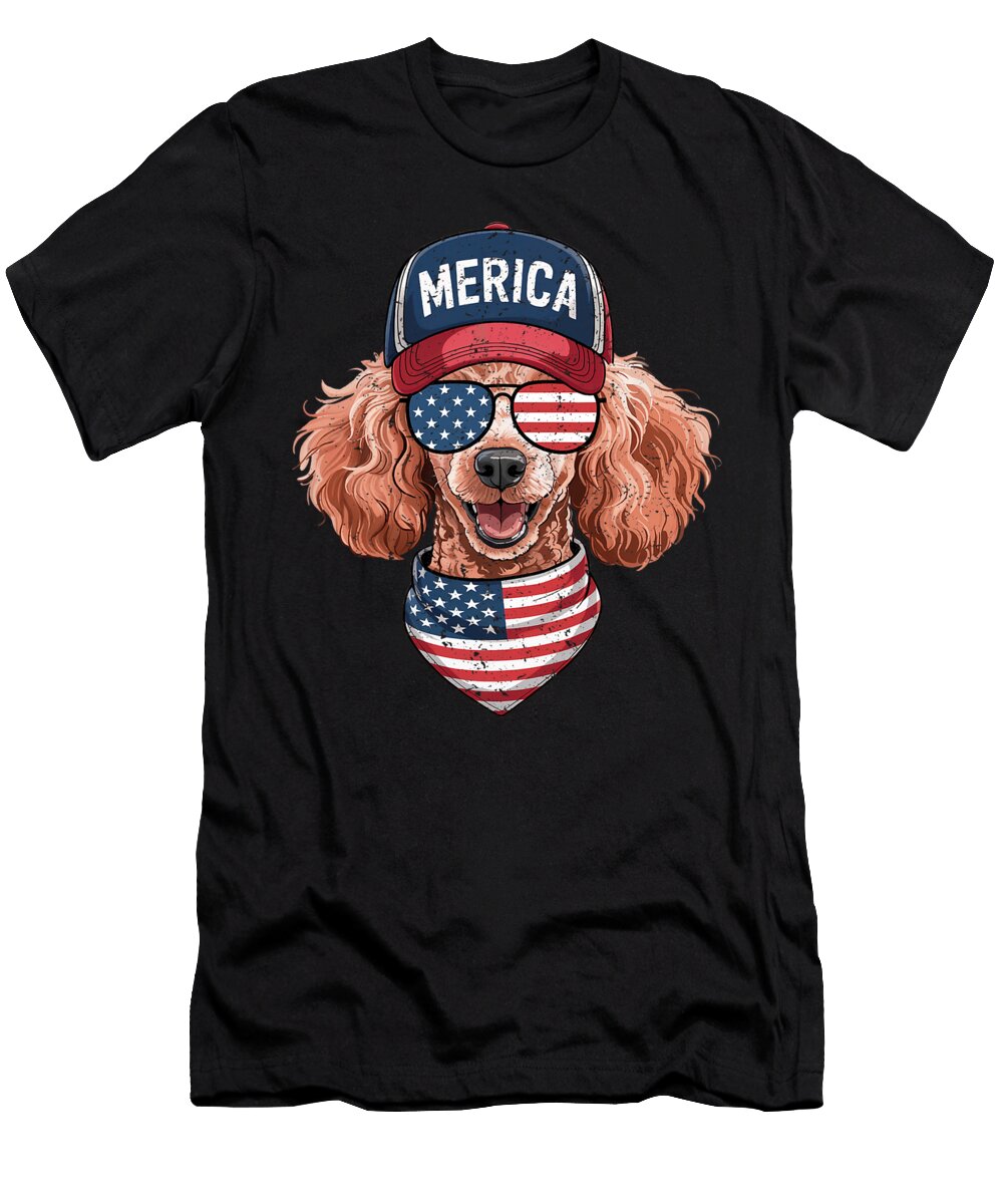 Apricot Poodle 4th of July US American Flag Dog Sophie Eleanor T-Shirt