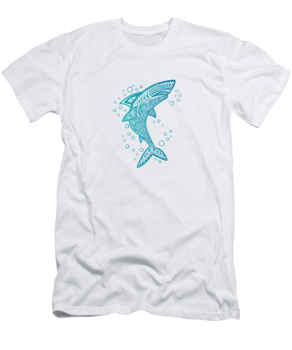 Aqua Boho Shark Laura Ostrowski T-Shirt