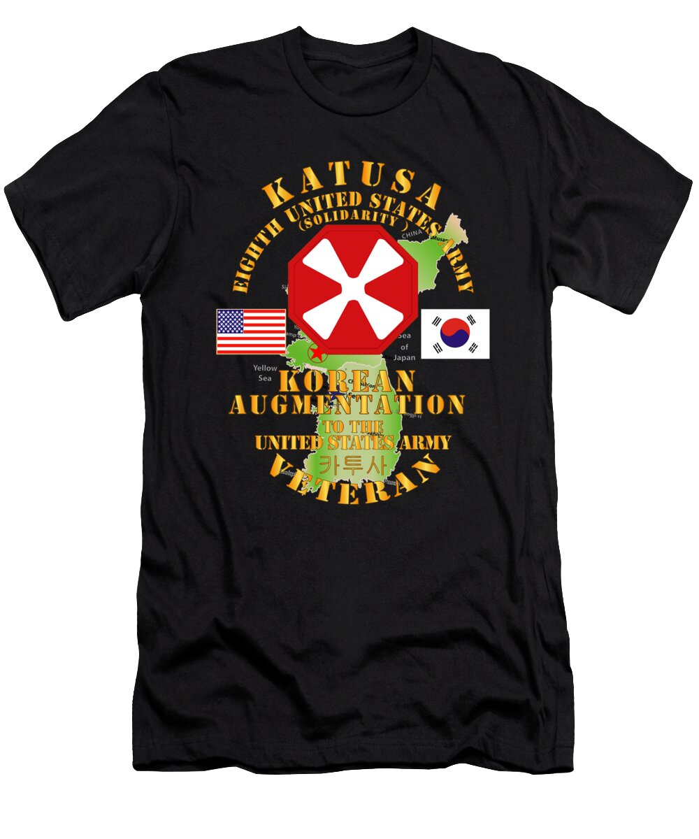 Army Katusa 8th Army W Korea Map Green Tom Adkins T-Shirt