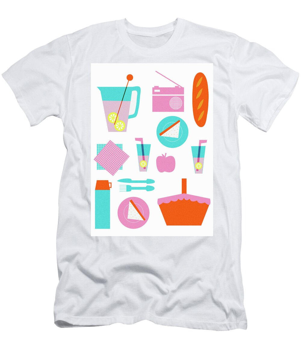 Arrangement of Picnic Basket with Food Ikon Ikon Images T-Shirt