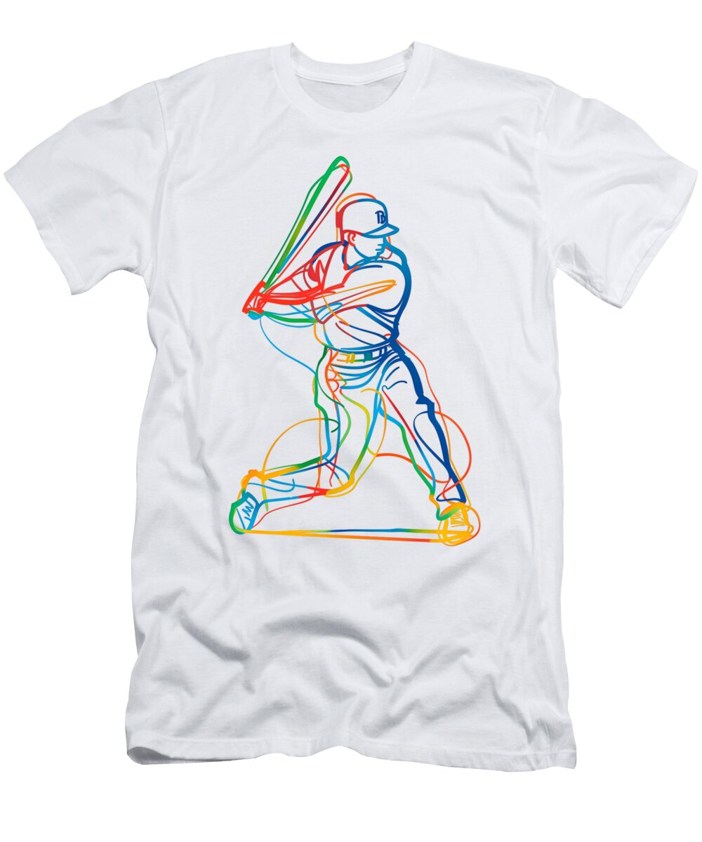 Art Colorful Line Drawing Baseball Player Quang Vu T-Shirt