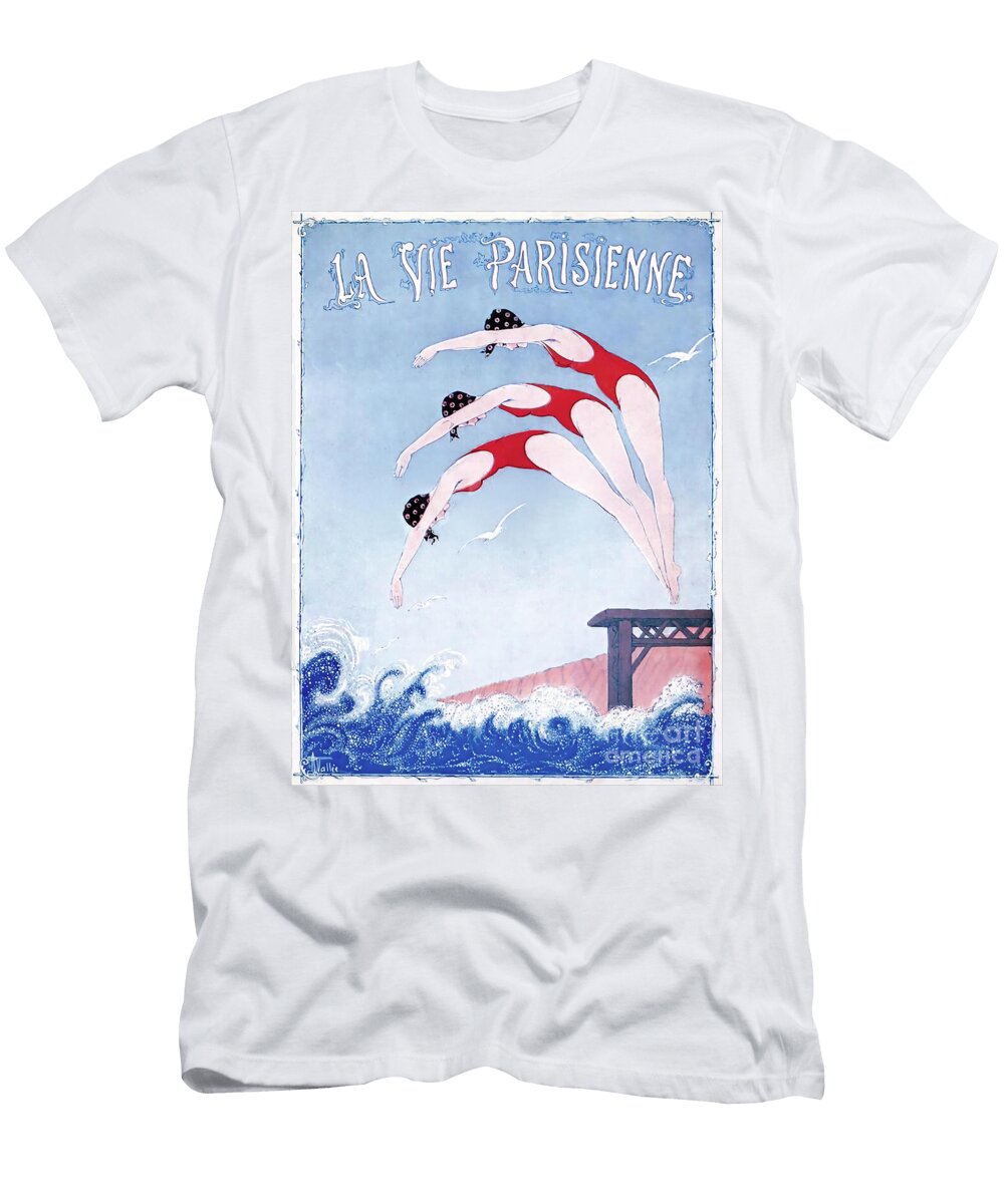 Art Deco Divers in Red Swimsuits Paris LA Vie Parisienne Mindy Sommers T-Shirt