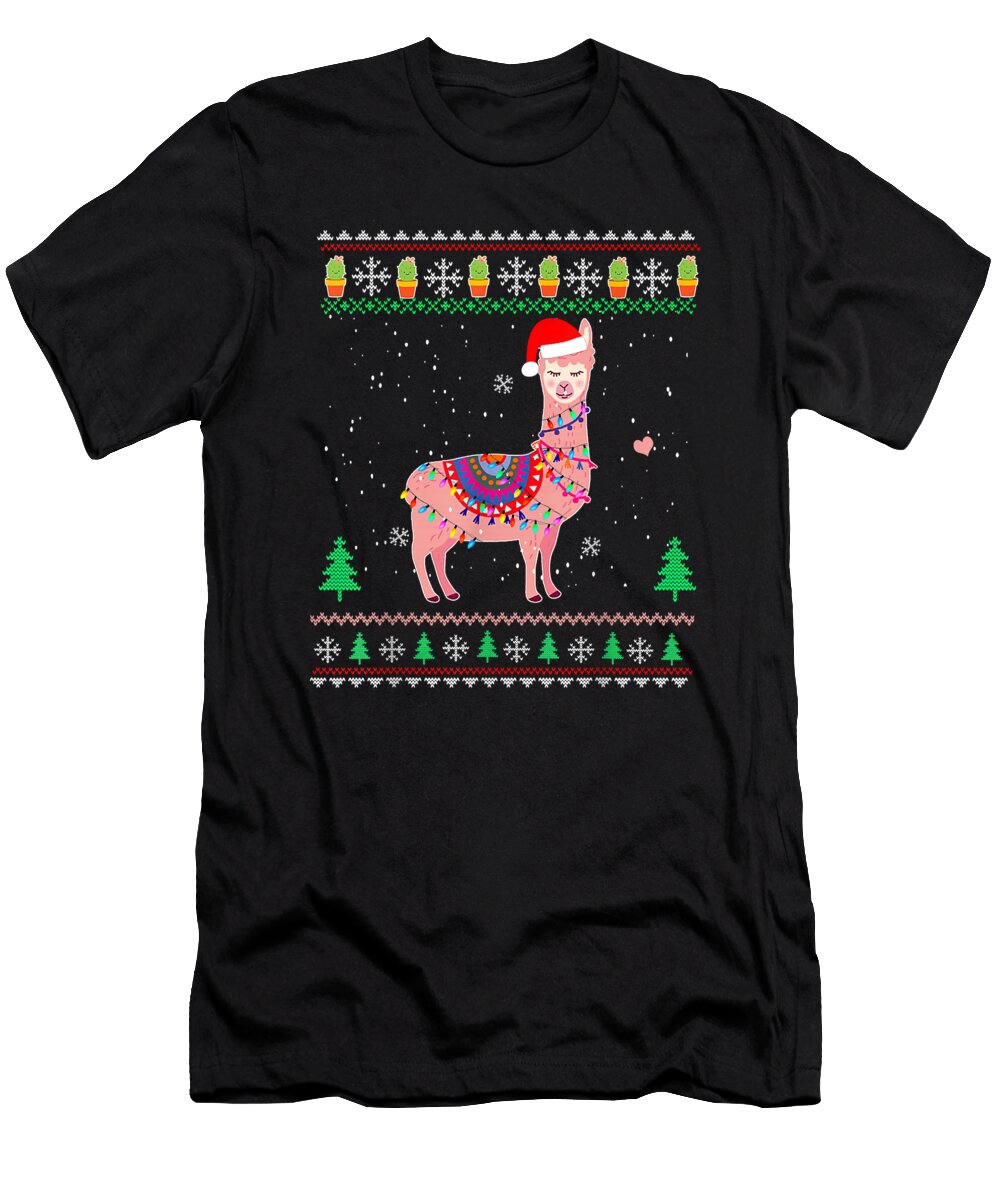 Astute Christmas Llama Santa Hat Ugly Xmas Tree Alpaca Gift Pop Ezone Prints T-Shirt