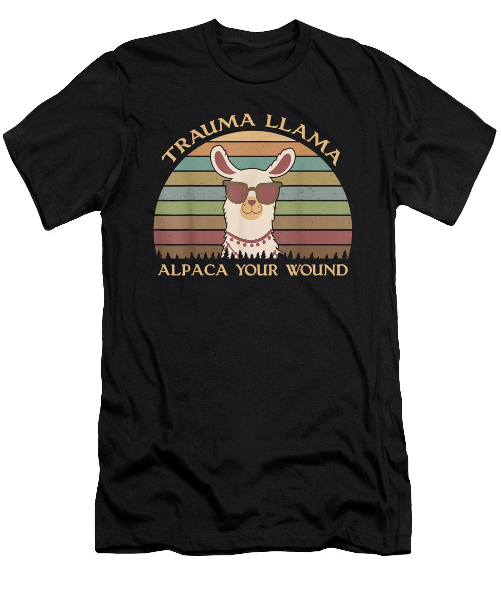 Astute Vintage Trauma Llama Alpaca Your Wound Cool Gifts Ezone Prints T-Shirt
