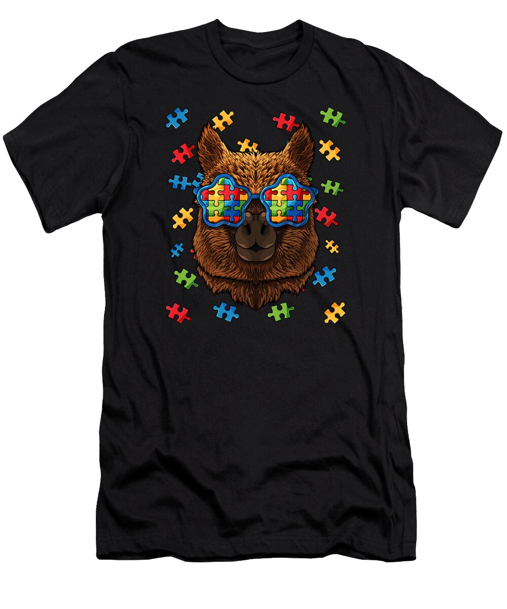 Autism Awareness Alpaca Puzzle Sunglasses Autistic Kids Dandi Nuryandi T-Shirt