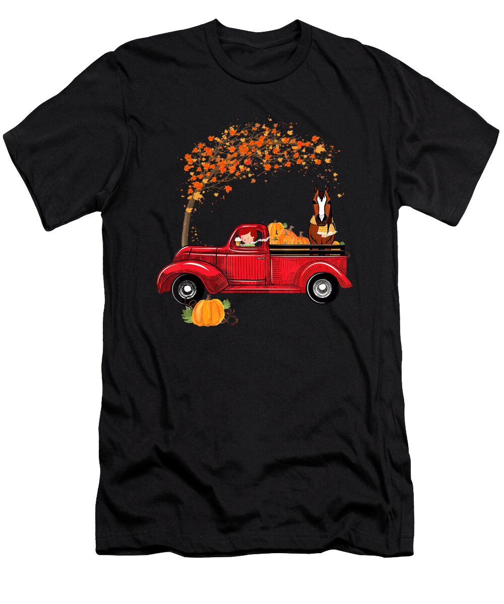 Autumn Fall Season Red Truck Horse Thanksgiving Day Gift Julien T-Shirt