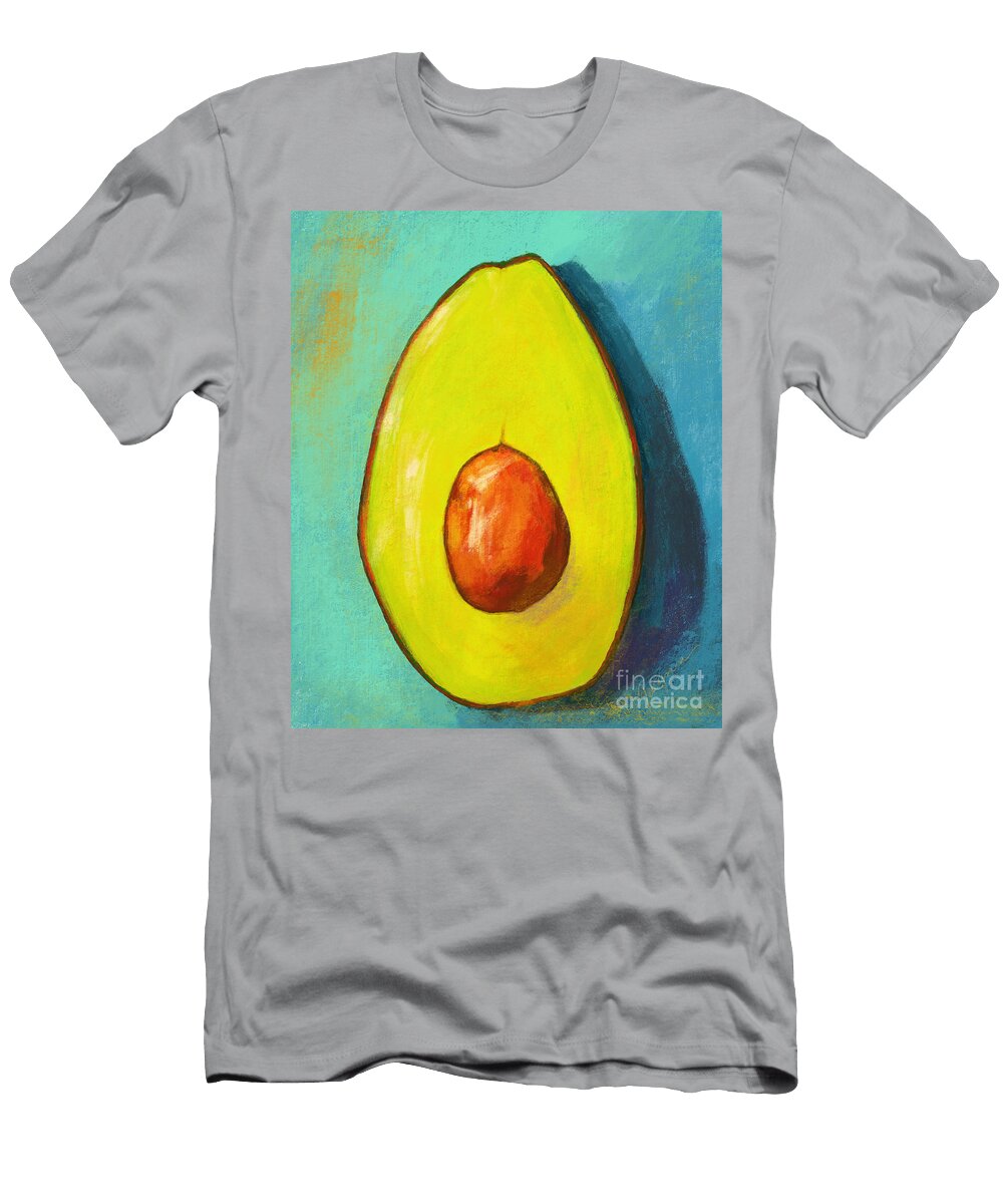 Avocado Half with Seed Painting Kitchen Decor Blue Background Patricia Awapara T-Shirt