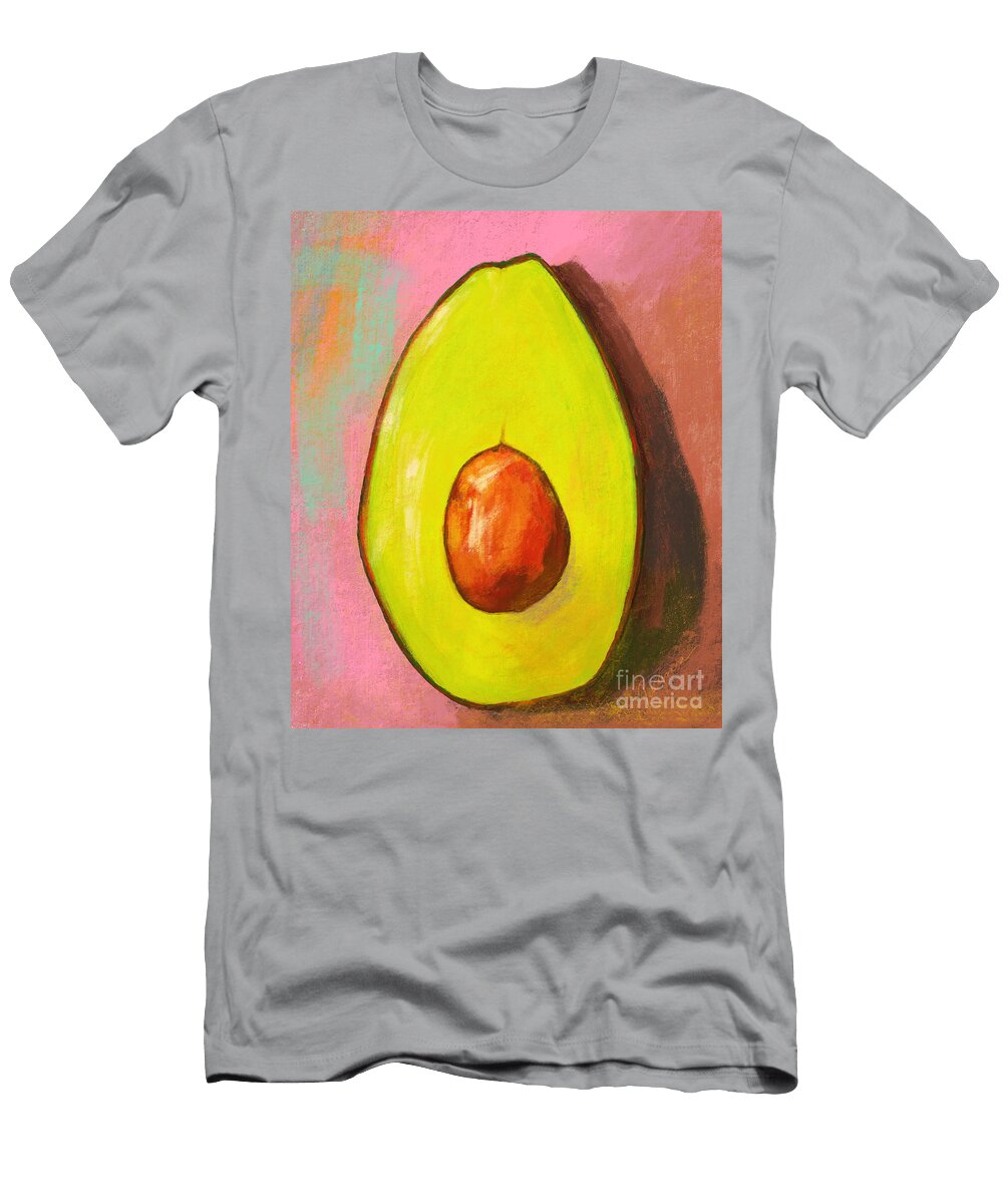 Avocado Half with Seed Painting Kitchen Decor Pink Background Patricia Awapara T-Shirt