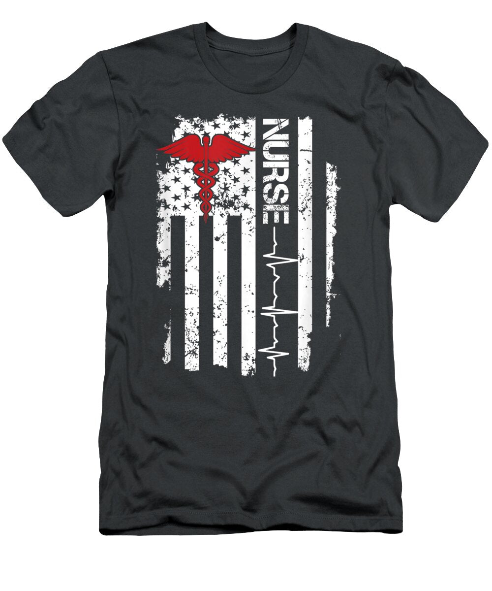 Awesome Nurse Heartbeat Unitedtates Flag Paramedic Sadiq Aoife T-Shirt