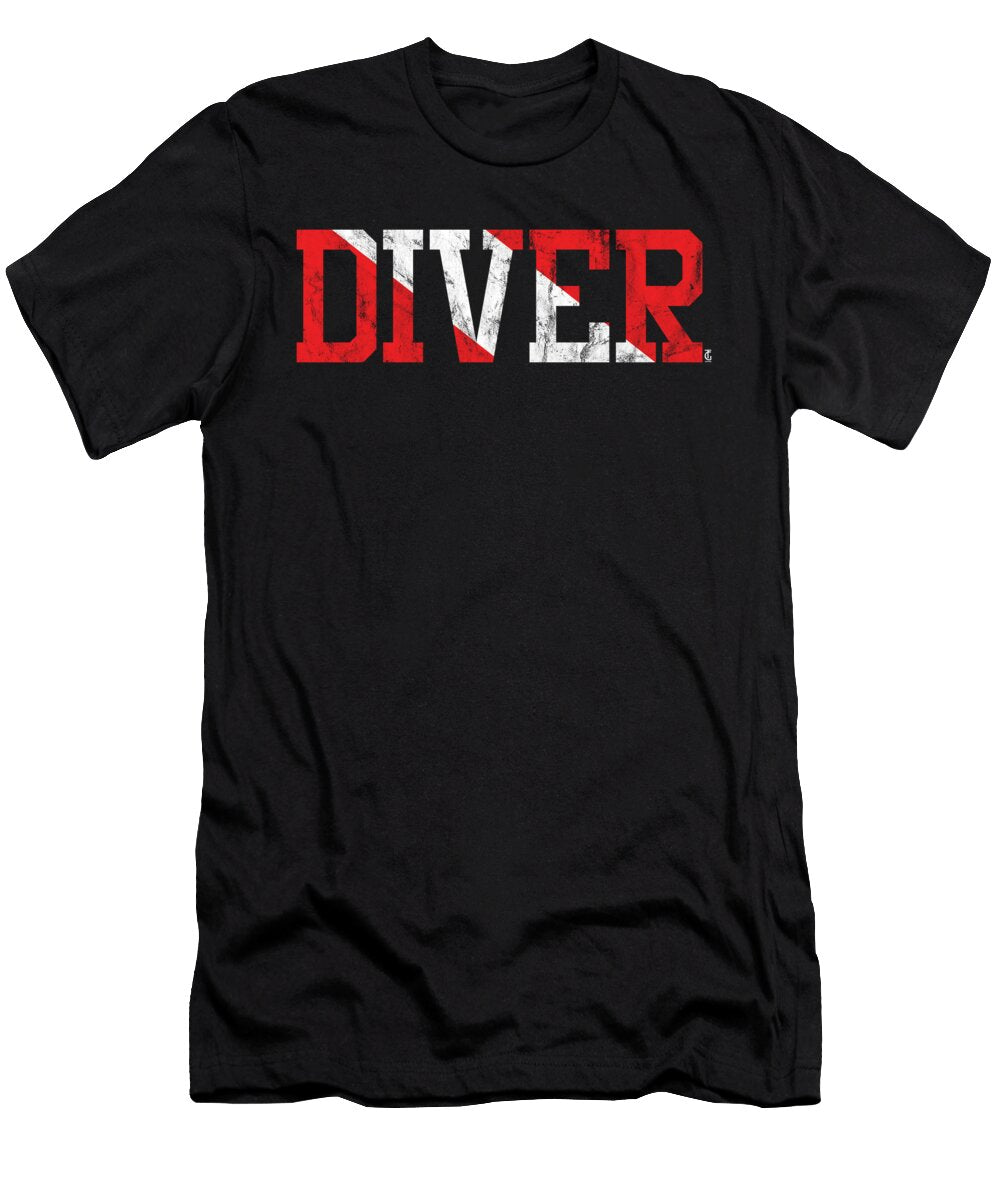 Awesome Scuba Diver Down Flag Typography Thomas Larch T-Shirt