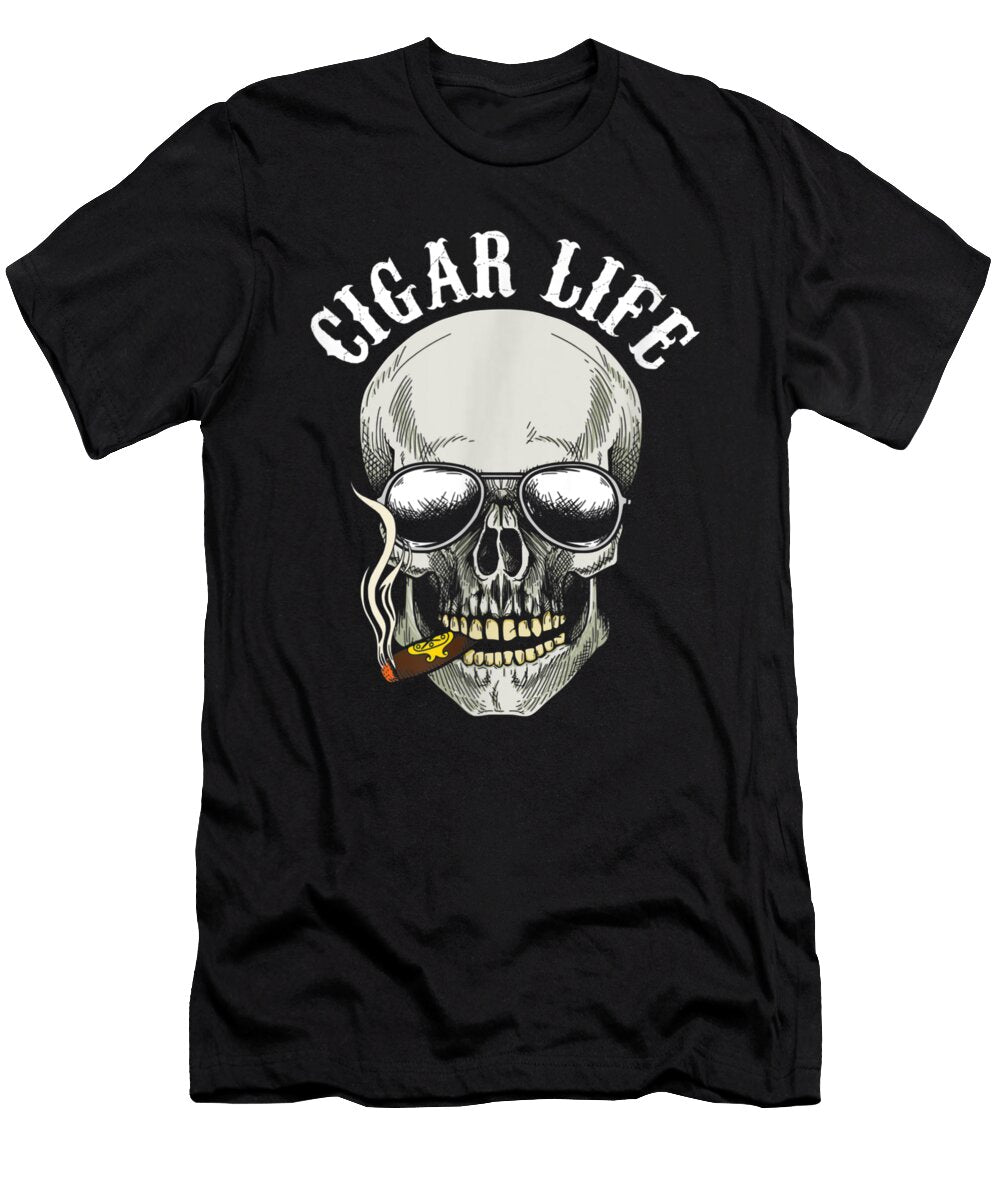 Awesome Skull Cigar Life Tobacco Cigars Smoker Shannon Nelson Art T-Shirt