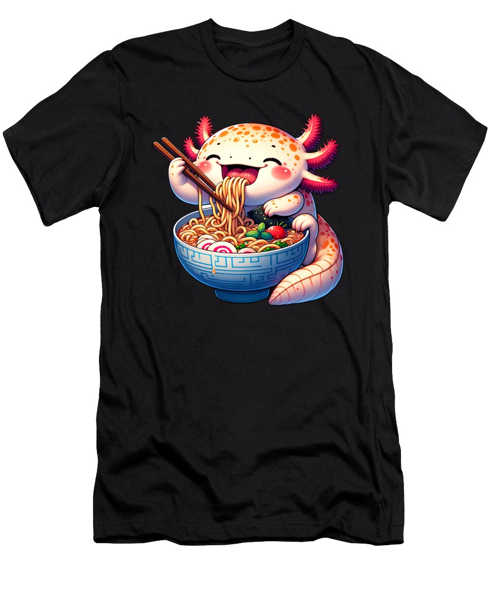 Axolotl Eating Ramen Anime Kawaii Japanese Food Lover Job T-Shirt