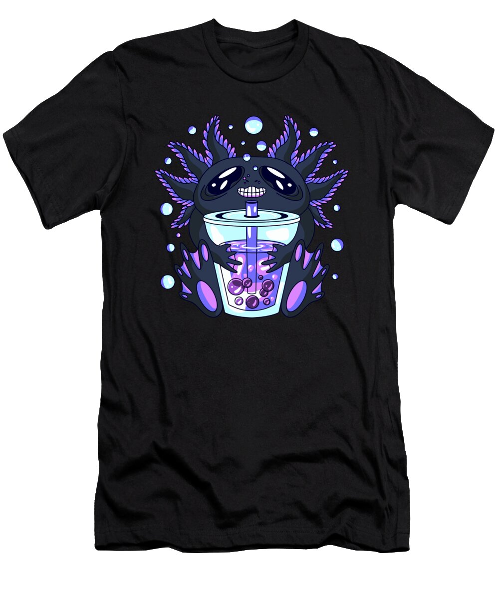 Axolotl with Bubble Tea Colorful Space Animal Gift Licensed Art T-Shirt