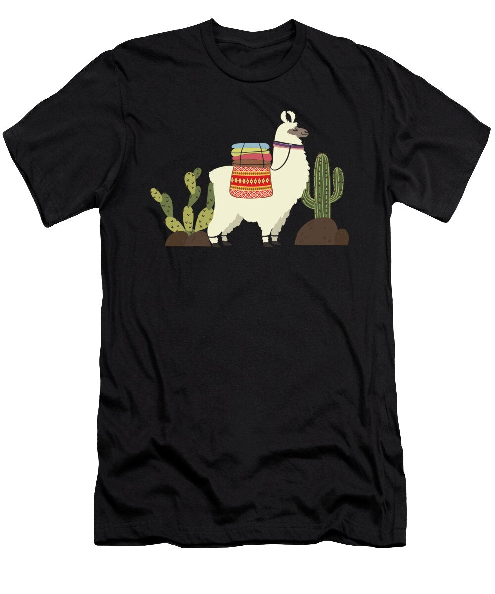 Aztec Pattern Llama with Cactus Llama Lover Gift Noirty Designs T-Shirt