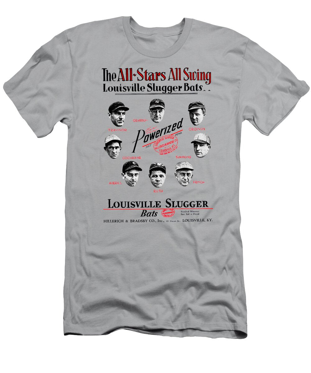 Babe Ruth and Louisville Slugger Bats Advertisement Featuring MLB All Stars Png Joe Vella T-Shirt