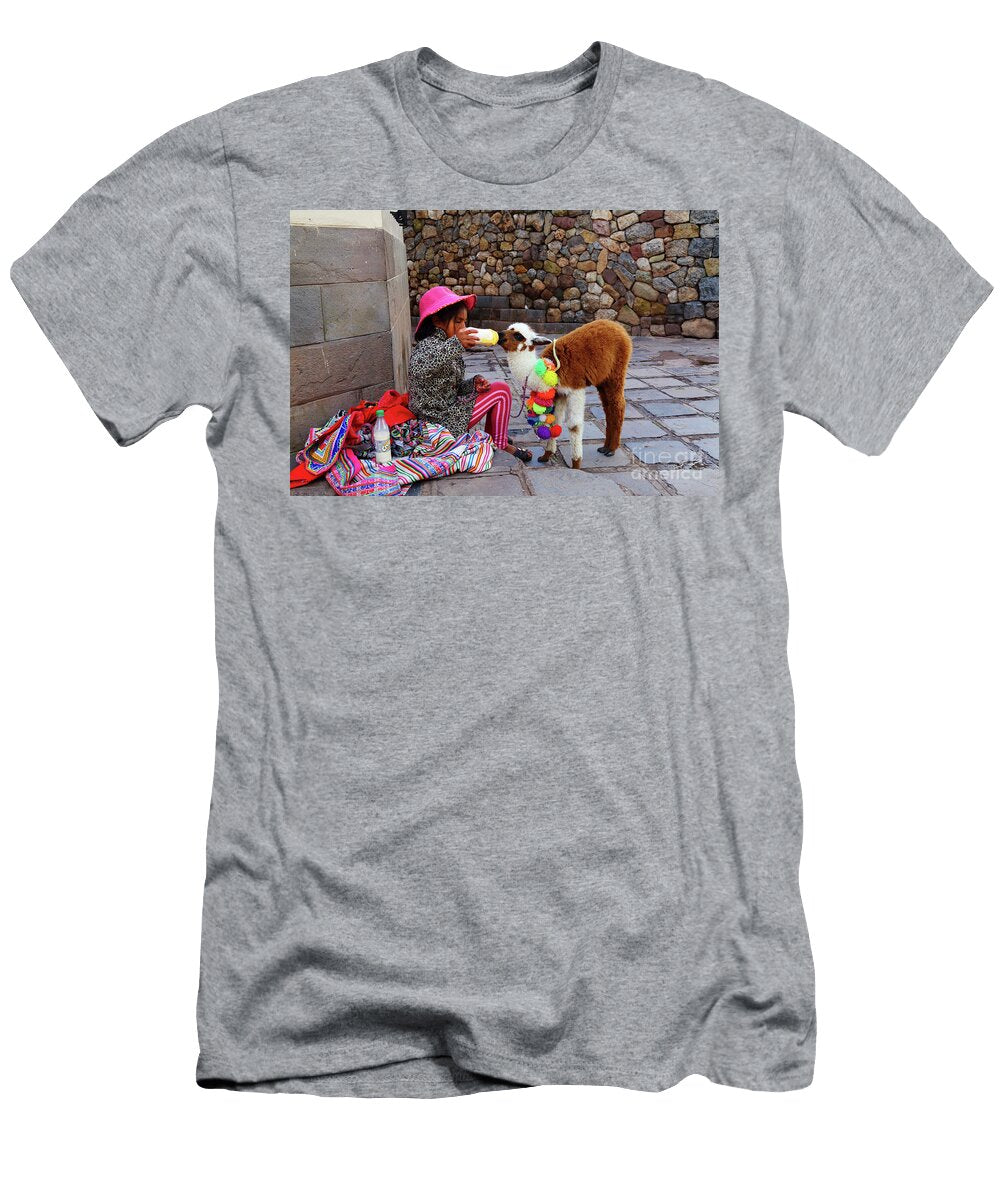 Baby Alpaca Enjoying Breakfast James Brunker T-Shirt
