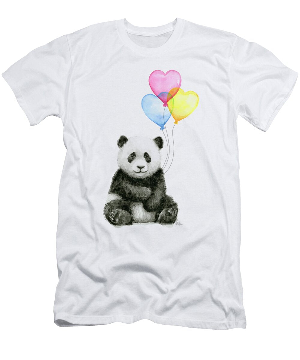 Baby Panda with Heart Shaped Balloons Olga Shvartsur T-Shirt