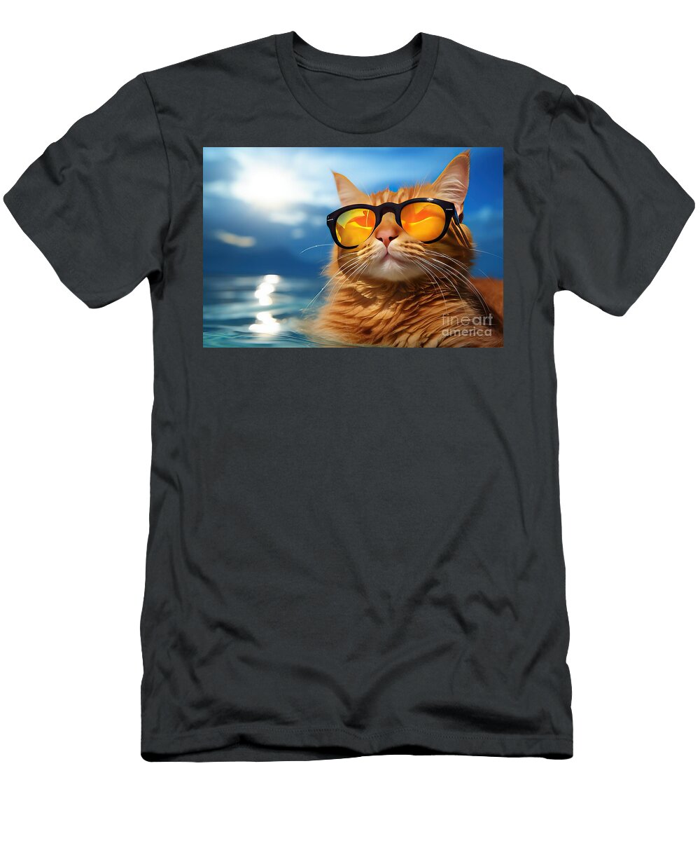 Background Sea Relaxing Sunglasses Wearing C Cat Natural White Travel Summer Sun Fashion Portrait Funny Rest Mirror Beach Look Relax Beauty Sky Style Beautiful Water Nature Pet Vacation Kitten N Akkash T-Shirt