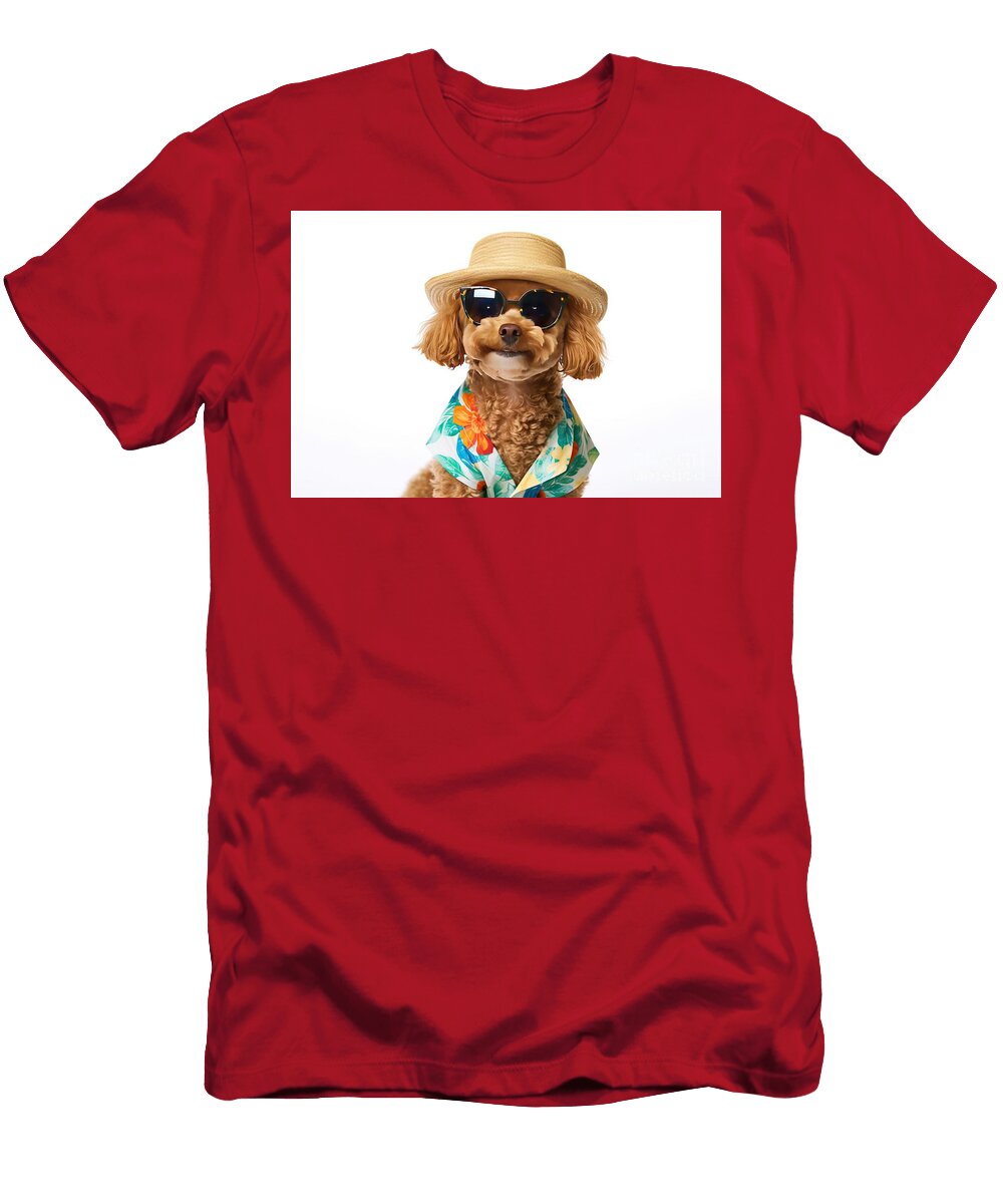 Background White Season Summer Dress Hawaii Top Sunglasses H Wears Dog Poodle Toy Brown Smiling Adorable an Pet Beach Hat Funny Vacation Isolated Animal Puppy Holiday Happy Travel Humor Hot Fashion N Akkash T-Shirt