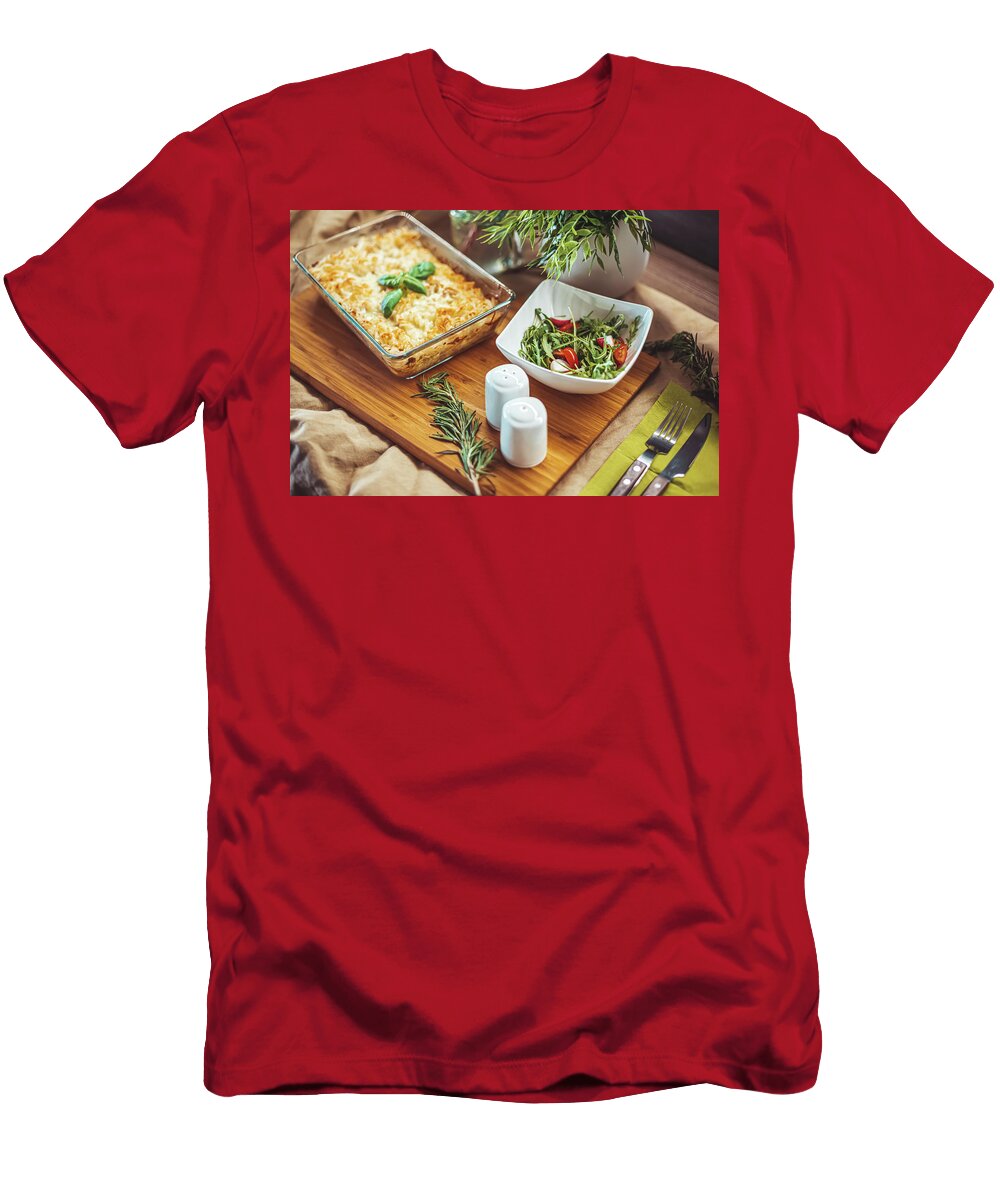 Baked Tuna Pasta in a Glass Plate Deendayal Kumawat T-Shirt