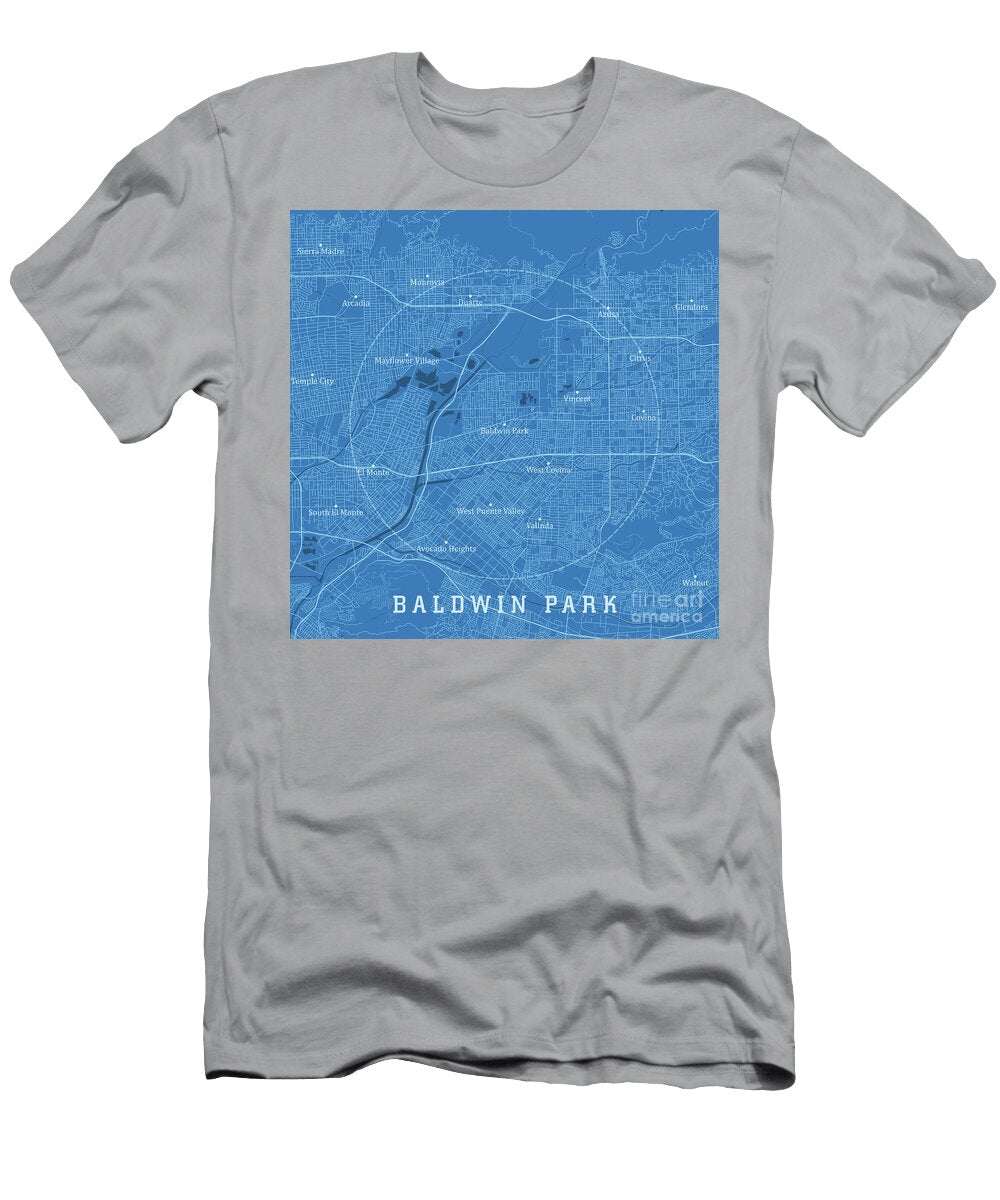 Baldwin Park Ca City Vector Road Map Blue Text Frank Ramspott T-Shirt