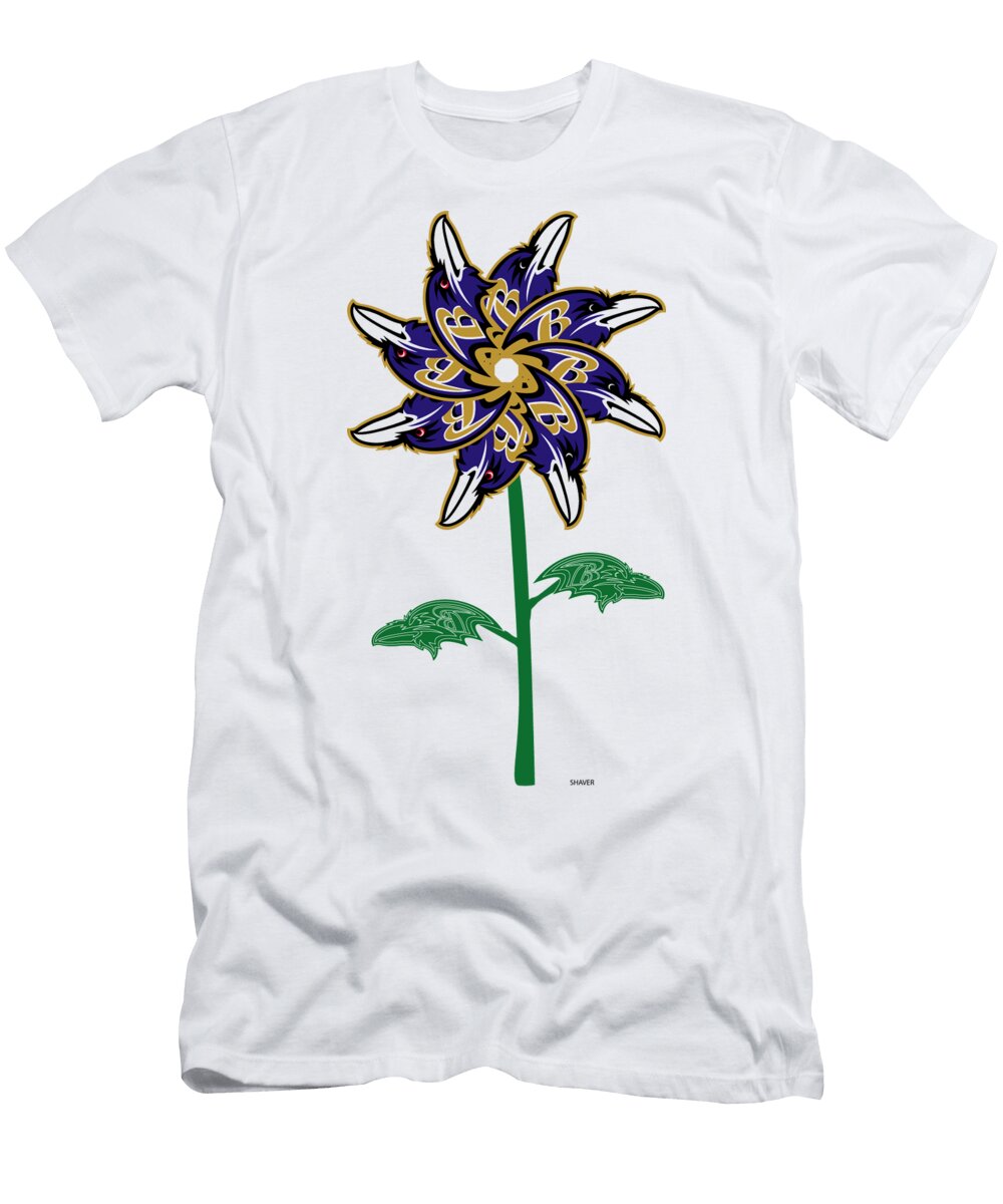 Baltimore Ravens NFL Football Team Logo Flower Steven Shaver T-Shirt