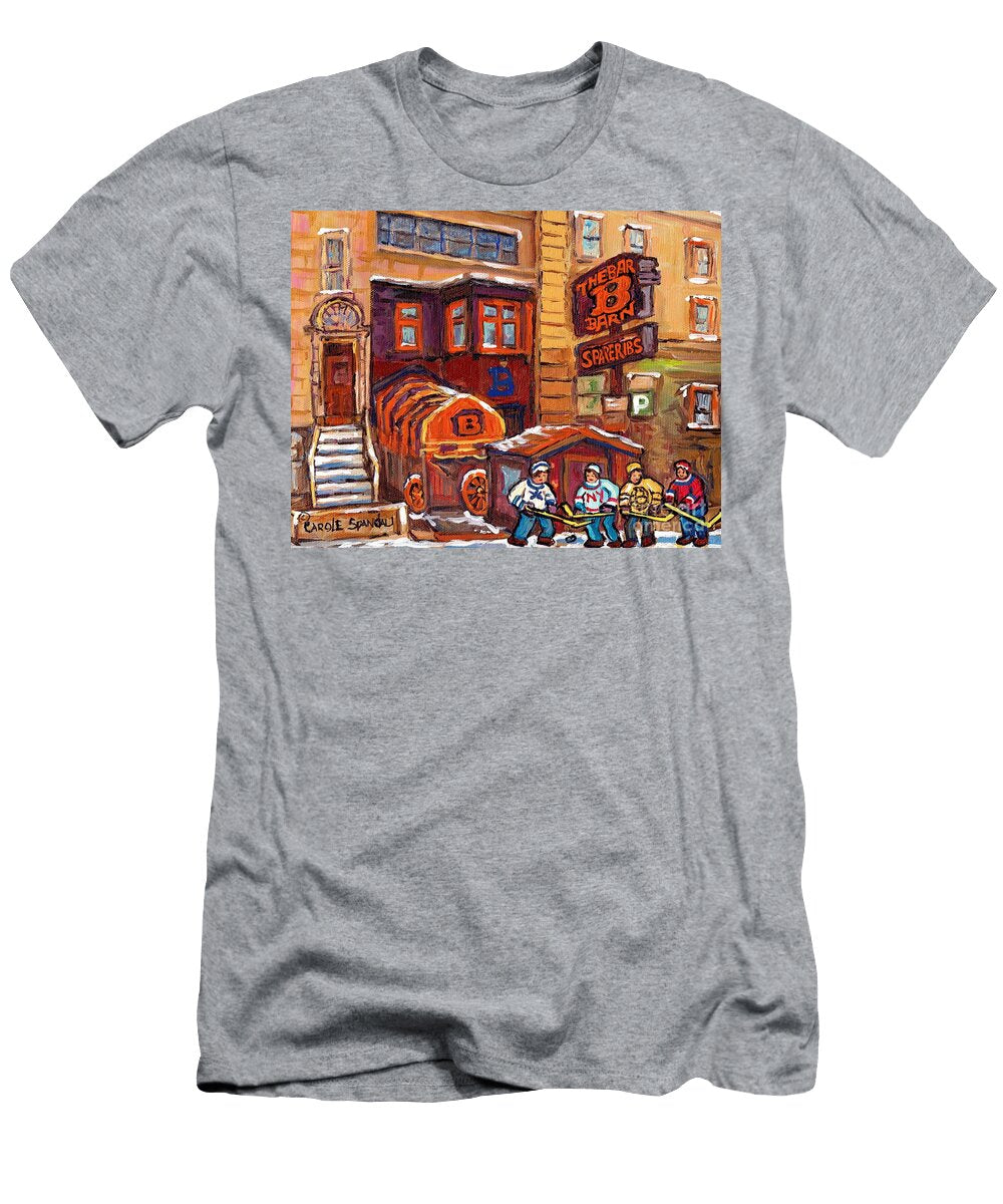 Bar B Barn Spare Ribs Restaurant Rue Guy Montreal Landmark Hockey Art C Spandau Winter Street Scene Carole Spandau T-Shirt
